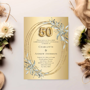 Invitation 50e anniversaire mariage or vert