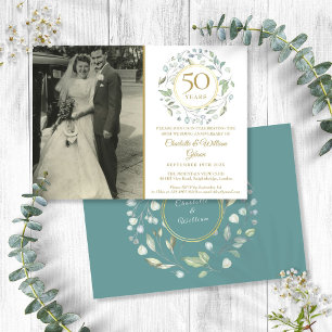 Invitation 50e anniversaire Mariage Photo Floral Green