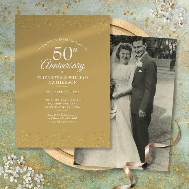 Invitation 50e anniversaire Mariage photo Gold Dust (50th Anniversary Wedding Photo Gold Dust Invitation)