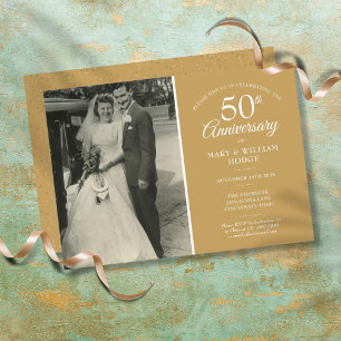 Invitation 50e anniversaire Mariage photo Gold Dust Confetti