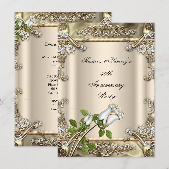 Invitation 50e Anniversaire Mariage Rose Gold Beige (Devant / Derrière)