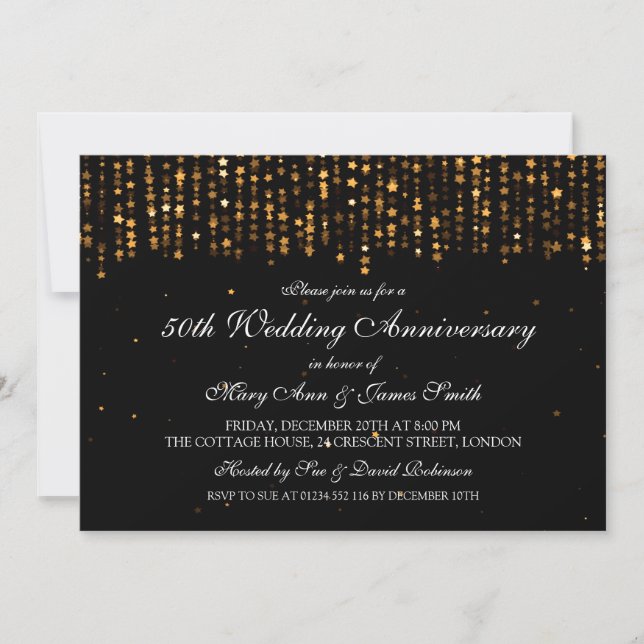 Invitation 50e anniversaire Mariage Star Confetti Gold (Devant)