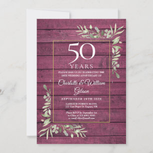 Invitation 50e anniversaire Mariage verdure rustique bois rou