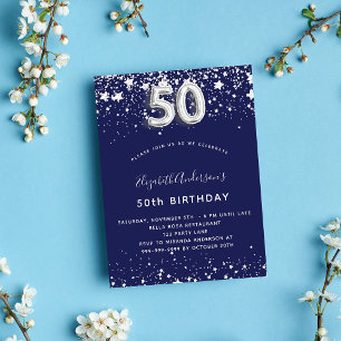 Invitation 50e anniversaire marine bleu argent étoiles glamou
