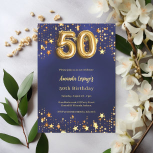 Invitation 50e anniversaire marine bleu or étoiles