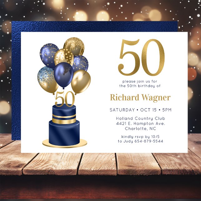 Invitation 50e anniversaire Marine Blue Balloon Cake (Créateur téléchargé)