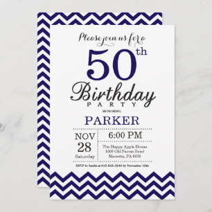 Invitation 50e anniversaire Marine Blue Chevron