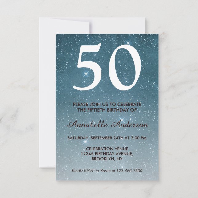 Invitation 50e anniversaire Marine Blue Galaxy Night Stars Ét (Devant)