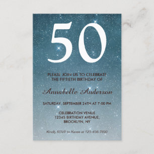 Invitation 50e anniversaire Marine Blue Galaxy Night Stars Ét