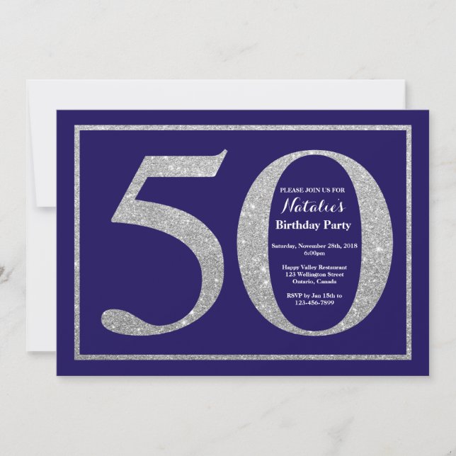 Invitation 50e anniversaire Marine Parties scintillant bleue  (Devant)