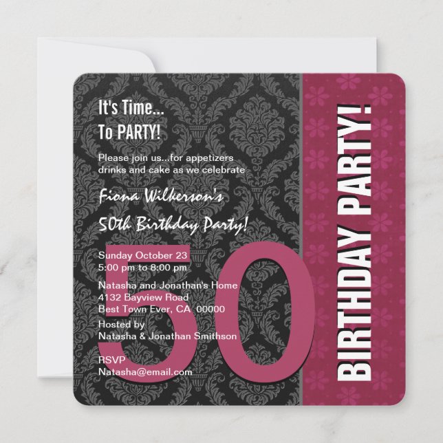 Invitation 50e anniversaire Maroon moderne couleur et noir V0 (Devant)