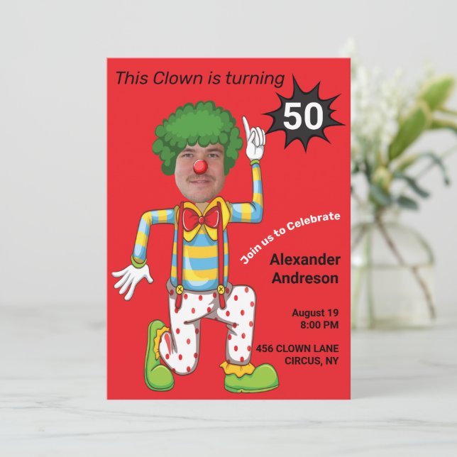 Invitation 50e Anniversaire Mens Funny Clown Epic Nouveau Ext (Debout devant)