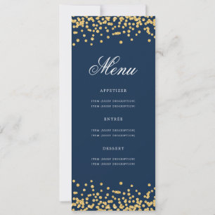 Invitation 50e Anniversaire Menu Gold Confetti Marine Bleu
