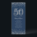 Invitation 50e Anniversaire Menu Merci U Silver Navy Blu<br><div class="desc">Design élégant "Programme de fête d'anniversaire" avec faux parties scintillant confetti texte personnalisé.</div>
