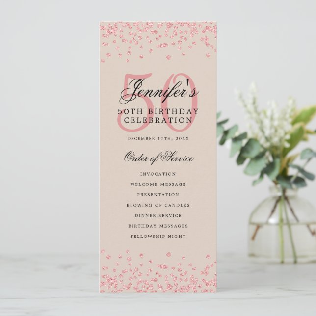 Invitation 50e Anniversaire Menu Rose Gold Champagne (Debout devant)