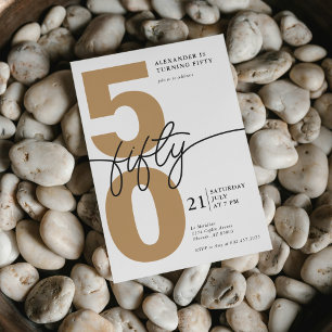 Invitation 50e anniversaire minimaliste moderne Black Gold