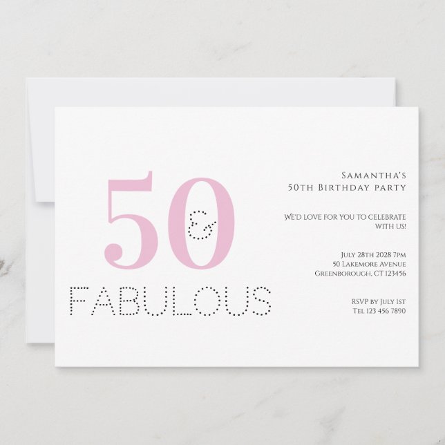 Invitation 50e anniversaire Modern Pink 50 et Fabulous Party (Devant)