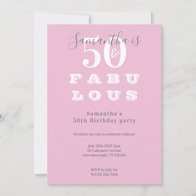 Invitation 50e anniversaire moderne 50 fabuleux Pink Grey Par (Devant)
