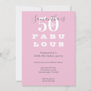 Invitation 50e anniversaire moderne 50 fabuleux Pink Grey Par