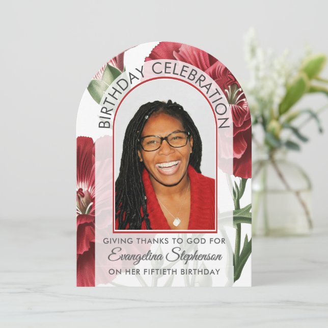 Invitation 50e Anniversaire Moderne Arche Florale Photo (Debout devant)