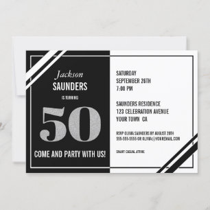 Invitation 50e anniversaire moderne Black and White Party