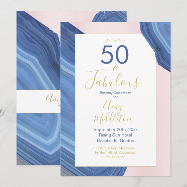 Invitation 50e Anniversaire Moderne en Roche Minérale Agate R (Devant / Derrière)
