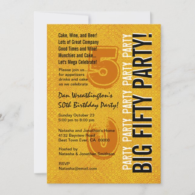 Invitation 50e anniversaire moderne Gold and Black Grunge (Devant)