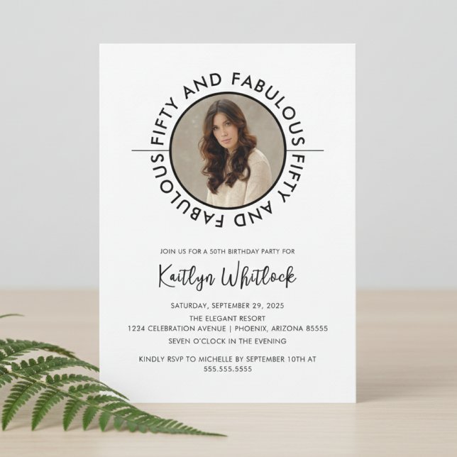 Invitation 50e anniversaire moderne minimal et fabuleux (elegant modern minimalist fifty and fabulous 50th birthday party invitation for her woman women)