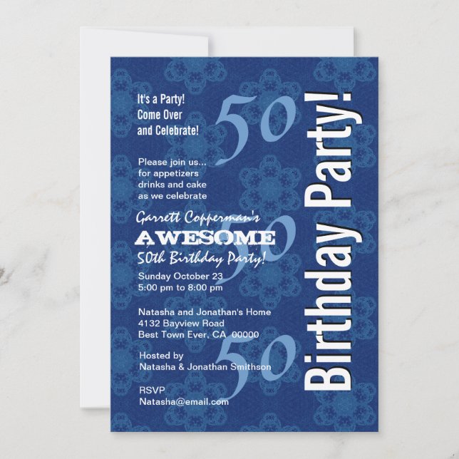 Invitation 50e anniversaire Motif bleu moderne G212 (Devant)