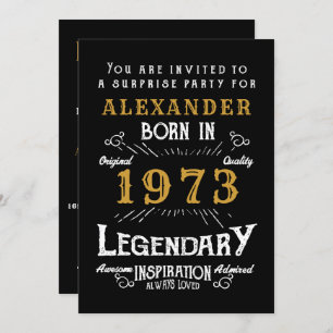Invitation 50e anniversaire Né 1973 Black Gold Retro