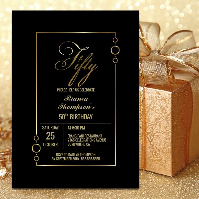 Invitation 50e anniversaire Noir avec Gold Frame Party (Créateur téléchargé)