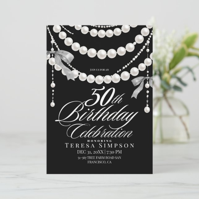 Invitation 50e anniversaire noir et blanc élégant (Debout devant)