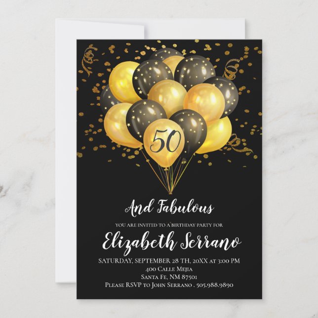 Invitation 50e anniversaire Noir et Or (Devant)