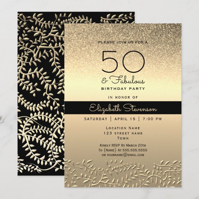 Invitation 50e anniversaire noir et or (Devant / Derrière)
