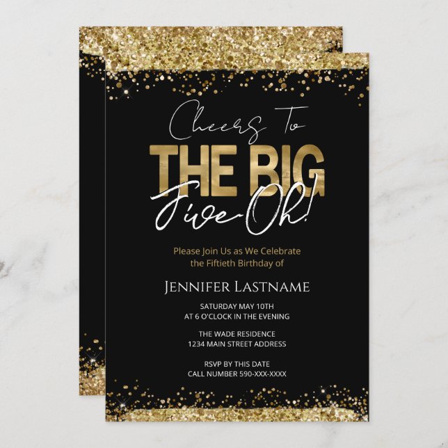 Invitation 50e anniversaire Noir et Or (Devant / Derrière)