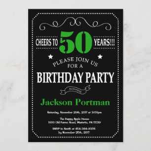 Invitation 50e anniversaire Noir et Vert Chalkboard