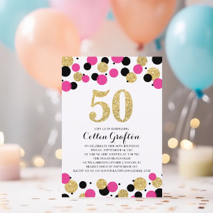 Invitation 50e anniversaire Noir Hot Pink Gold Parties scinti