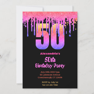 Invitation 50e anniversaire noir hot rose ombre parties scint