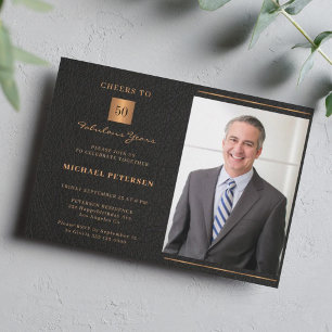 Invitation 50e anniversaire noir or élégant photo personnalis