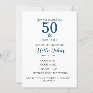 Invitation 50e anniversaire Ocean Blue Minimal élégant Cinqua