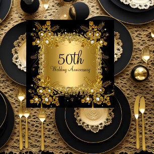 Invitation 50e Anniversaire Or Diamant Noir Tourbillon Floral