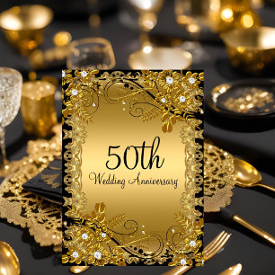 Invitation 50e Anniversaire Or Diamant Noir Tourbillon Floral
