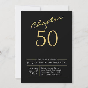 Invitation 50e Anniversaire Or Script moderne Noir