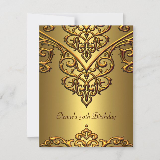 Invitation 50e Anniversaire Or sur Or Overlay (Devant)