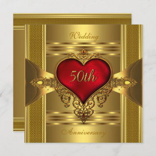 Invitation 50e Anniversaire Ornate Rouge Bijoux Coeur Or 2