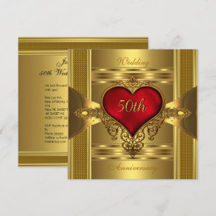 Invitation 50e anniversaire Orné Rouge Bijou Cœur Or 2