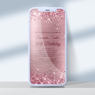 Invitation 50e anniversaire pailleté rose paillettes et feuil