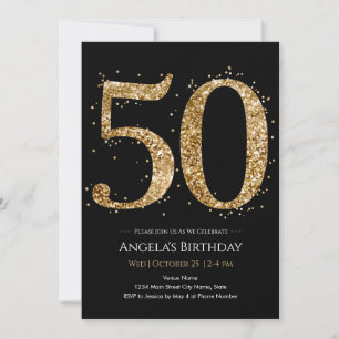 Invitation 50e anniversaire paillettes dorées