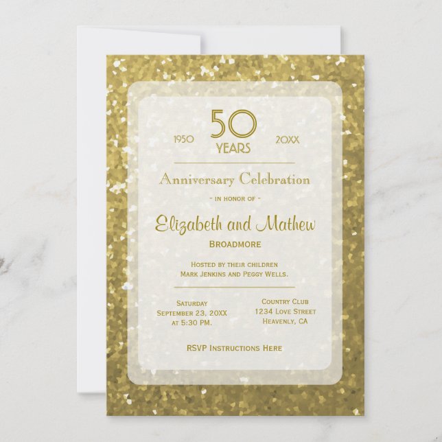 Invitation 50e Anniversaire | Paillettes Dorées (Devant)