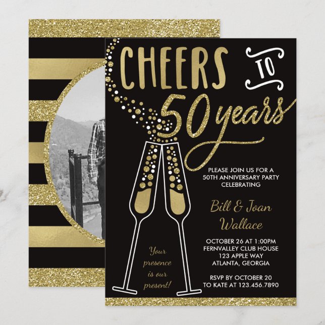 Invitation 50e anniversaire, paillettes/foillettes (Devant / Derrière)